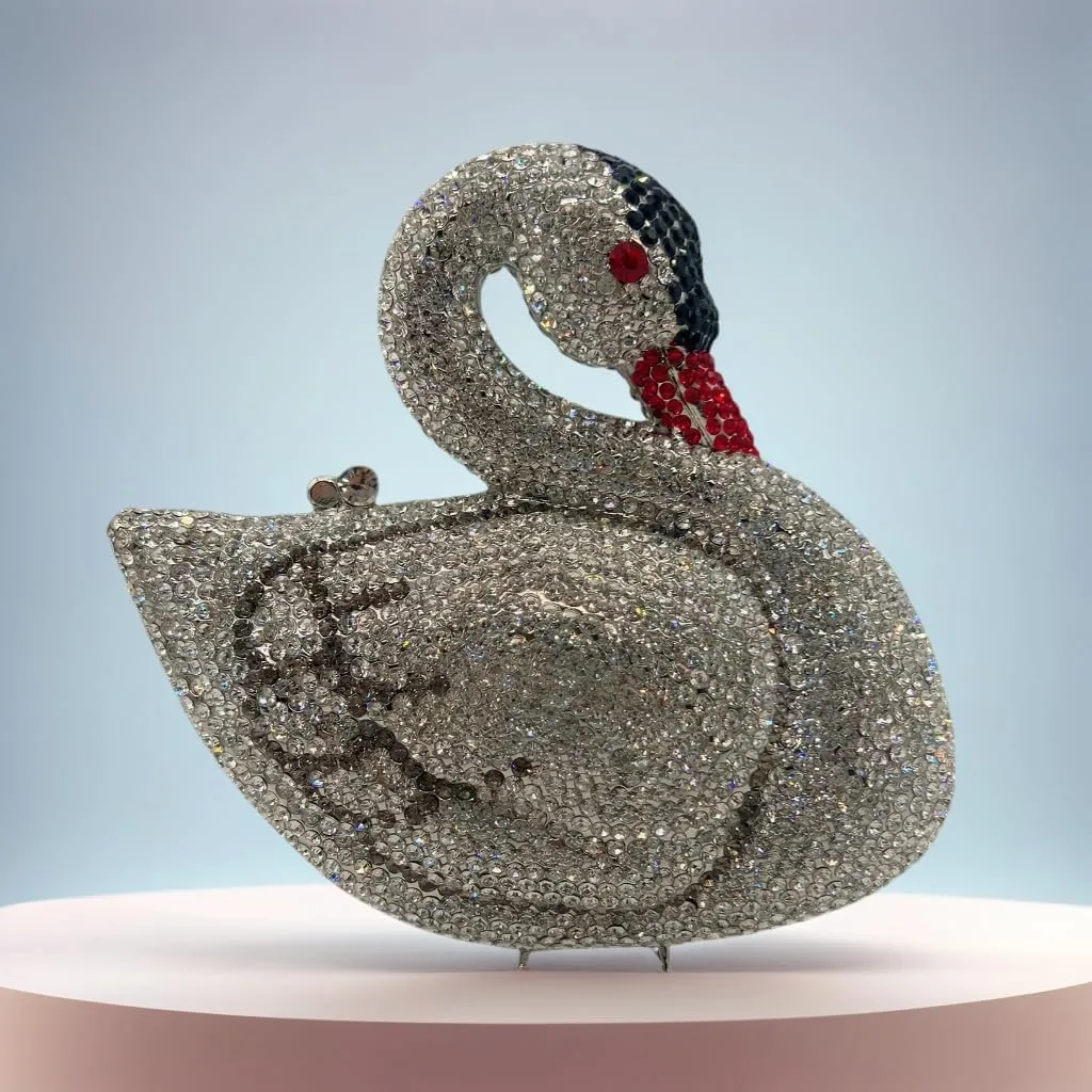 Women Swan Rhinestone Evening Bag Glitter Crystal Clutch Purse Elegant Handbag for Wedding Engagement Date