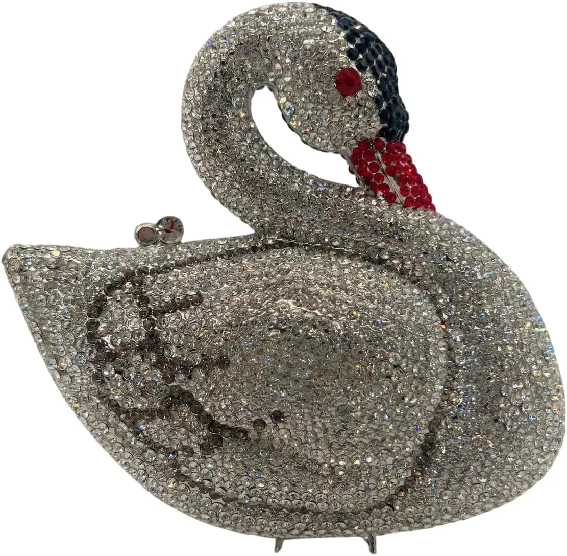 Women Swan Rhinestone Evening Bag Glitter Crystal Clutch Purse Elegant Handbag for Wedding Engagement Date