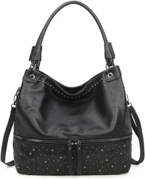 Women Tote Bag Rivets Handbags PU Leather Fashion Hobo Shoulder Bags with Adjustable Shoulder Strap