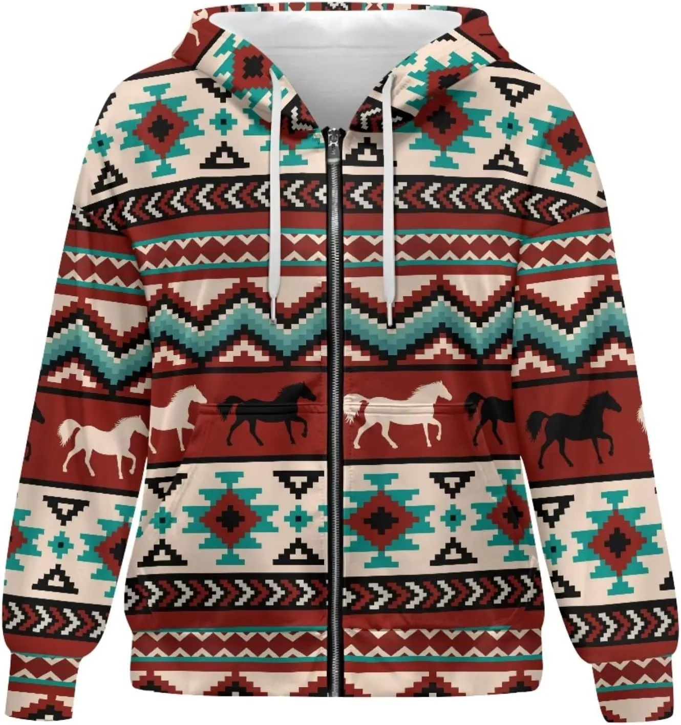 Women Zippered Hoodies Hooded Sweatshirt with Pocket Oversized Hoodie Drawstring Sweater Breathable Jacket Top