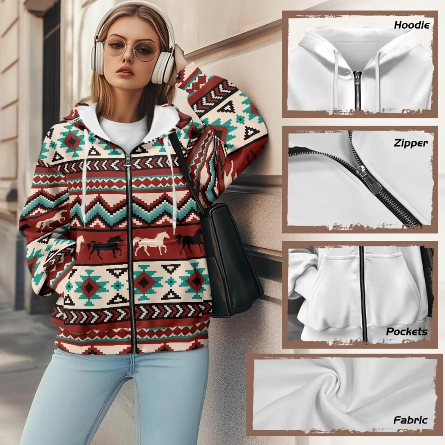 Women Zippered Hoodies Hooded Sweatshirt with Pocket Oversized Hoodie Drawstring Sweater Breathable Jacket Top