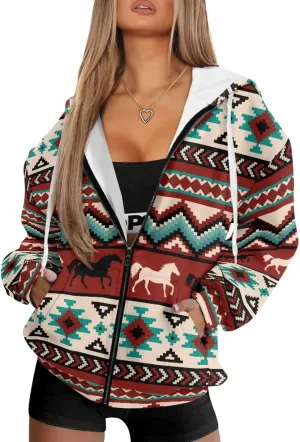 Women Zippered Hoodies Hooded Sweatshirt with Pocket Oversized Hoodie Drawstring Sweater Breathable Jacket Top