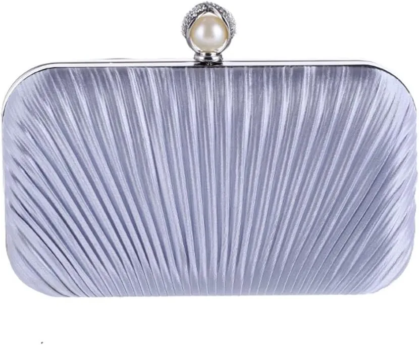 Women's Bag Europe and The United States Chain Evening Bag Set Diamond Dinner Party Bag Ruili Pleated Craft Clutch Bag(C)