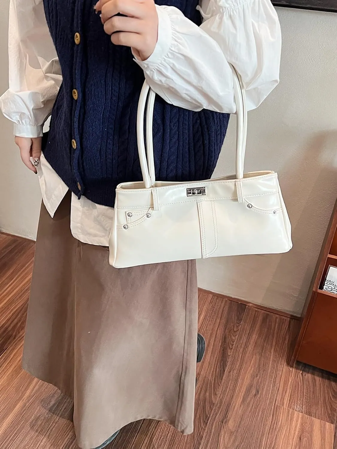 Women's Elegant Underarm Shoulder Handbags Turn Lock Satchel Tote Hobo Bags Night Out Purse