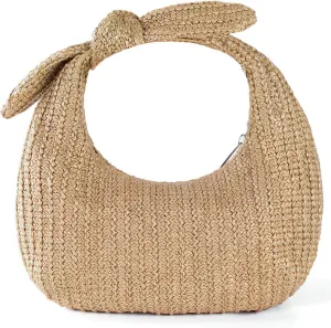Woven Straw Handbag Bow Decor Large Capacity Tote for Women Outdoor Pouch