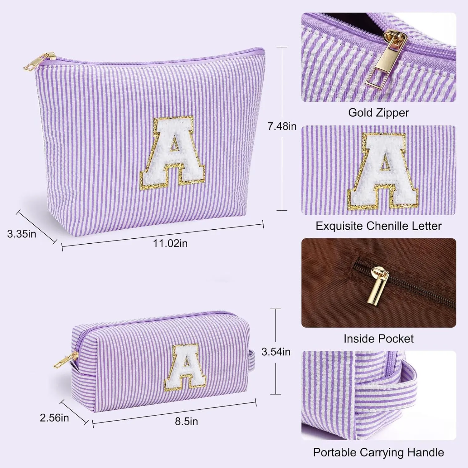 YOOLIFE Purple Makeup Bag for Women - Personalized Initial Cute Makeup Pouch Make Up Case for Girlfriend Bridesmaid Wife | Cosmetic Travel Toiletry Bag for Friend Female | Birthday Gift for Her Mom Z