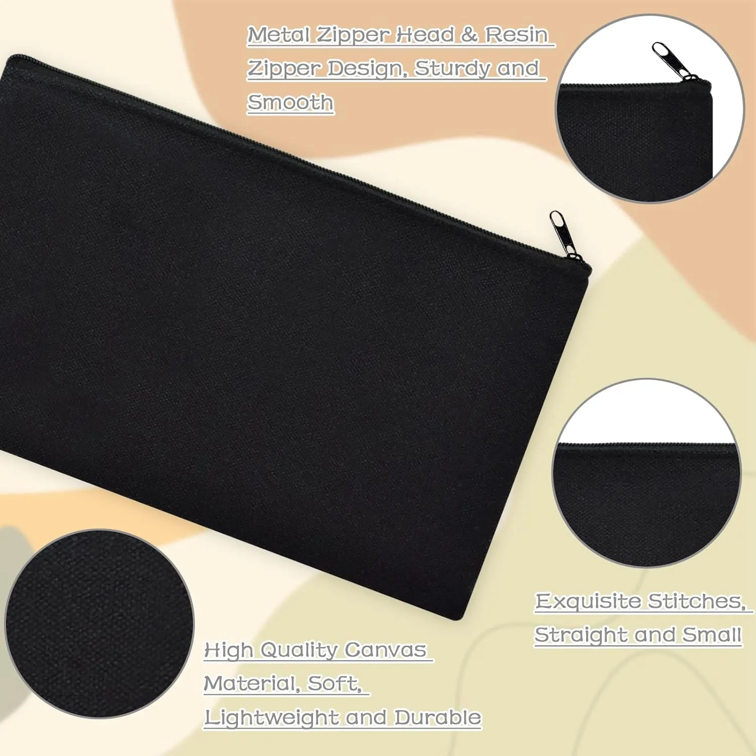 ZeeDix Canvas Pouch- Multi-purpose Cosmetic Bag with Zipper, DIY Craft Canvas Zipper Pouch Blank Makeup Bags Bulk Travel Toiletry Bag for Storage (8.3 x 5 inches)