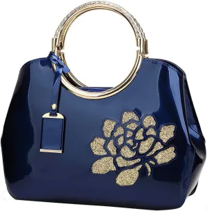 ZiMing Women Patent Leather Handbags Floral Embroid Purse Top Handle Handbag Evening Bags Satchel Shoulder Bag Gorgeous Totes