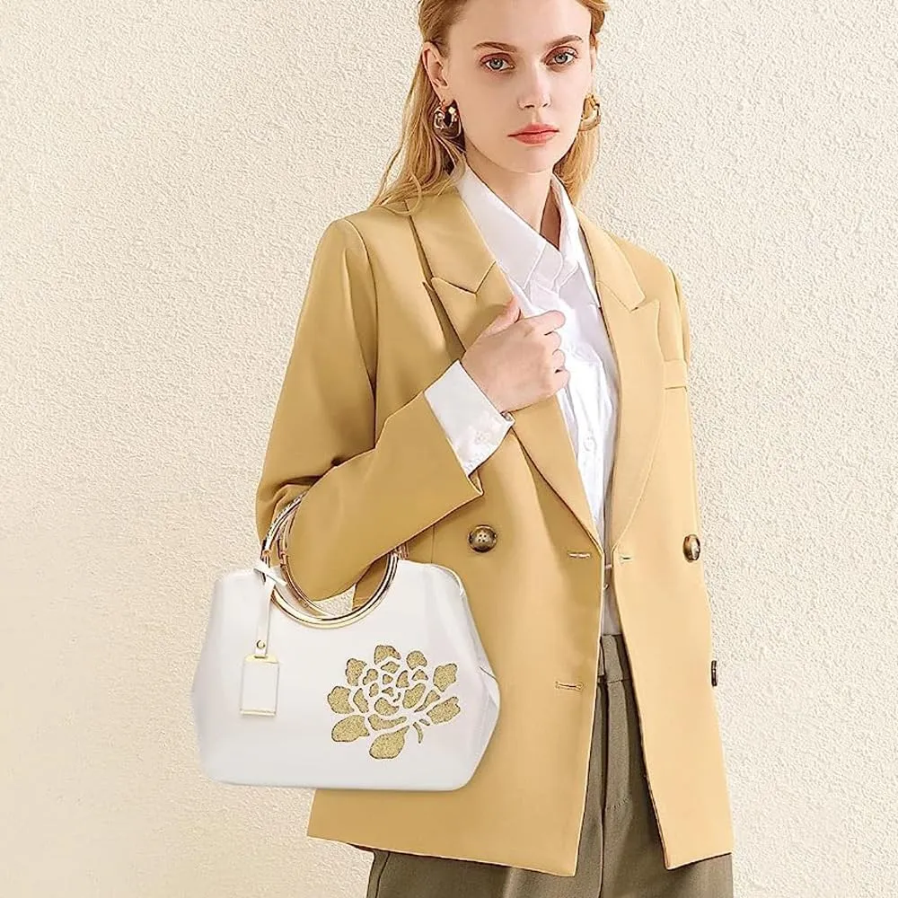 ZiMing Women Patent Leather Handbags Floral Embroid Purse Top Handle Handbag Evening Bags Satchel Shoulder Bag Gorgeous Totes