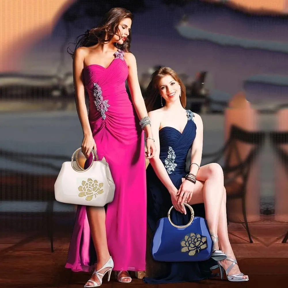 ZiMing Women Patent Leather Handbags Floral Embroid Purse Top Handle Handbag Evening Bags Satchel Shoulder Bag Gorgeous Totes